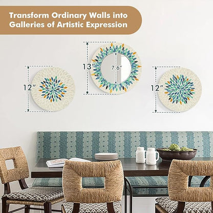 TEIPAI Jewel-Tone Mother of Pearl Mirror Wall Decor for Living Room, 3PCS Handmade Round Wall Art for Home Guest Room Decoration, Unique Mosaic Art Gift for Birthday Wedding Housewarming (Colored)