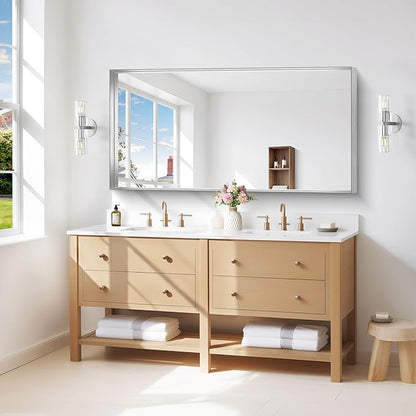 Silver Bathroom Mirror, 24x48 Inch Rectangular Framed Mirror, Large Wall Mounted Bathroom Vanity Mirror Over Sink for Bedroom,Restroom, Living Room, Hangs Vertically or Horizontally