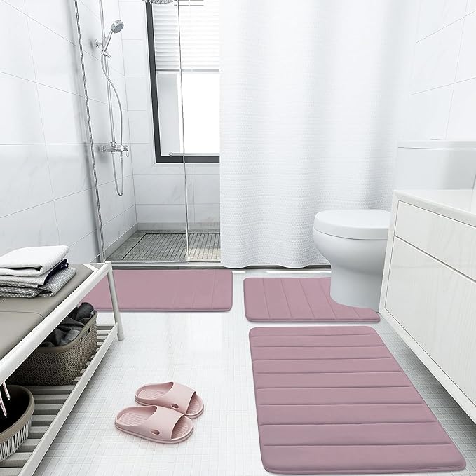 Buganda Memory Foam Bath Mat, 47" x 24", Ultra Soft and Non-Slip Bathroom Rugs, Water Absorbent and Machine Washable Bath Rug Runner for Bathroom, Shower, and Tub, Mauve