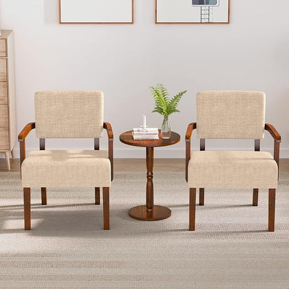 Accent Chair Set of 2 with Table, Living Room Chairs with Soft Seat and Armrests for Living Room Bedroom Reading Room Waiting Room (Beige) (AC01)