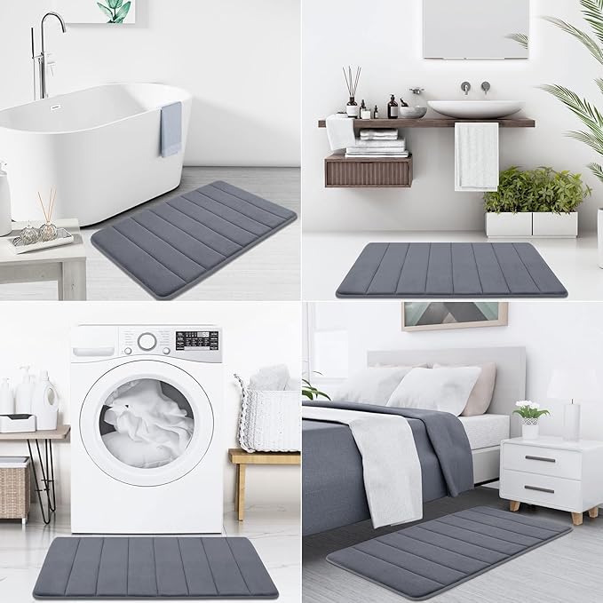 Buganda Memory Foam Bath Mat, 44" x 17", Ultra Soft and Non-Slip Bathroom Rugs, Water Absorbent and Machine Washable Bath Rug for Bathroom, Shower, and Tub, Dark Grey