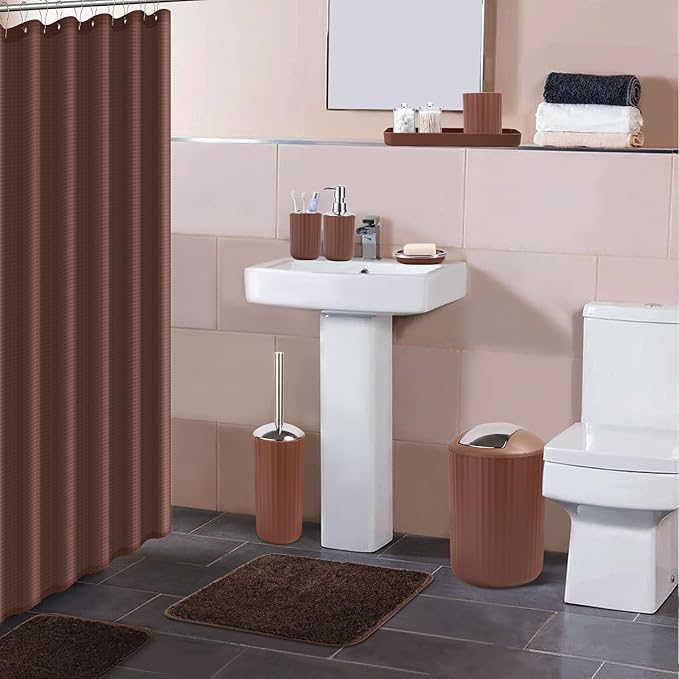 24 PCS Brown Bathroom Accessories Set with Shower Curtain and Rugs, Bathroom Sets with Extra Soft and Absorbent Bath Rugs Shower Curtain Pink Bathroom Sets for Bath