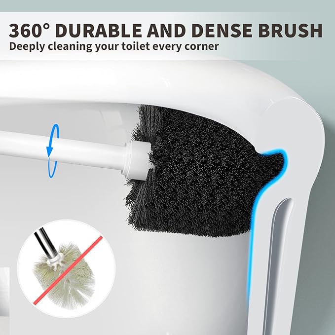 UPTRONIC Toilet Brush, Toilet Bowl Brush with Extra Long Handle Durable Bristles Toilet Scrubber and Covered Holder for Toilet Brush Set for Bathroom Cleaning (White, 1 Set)