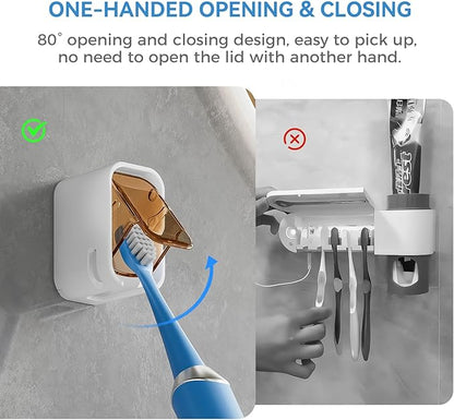 Toothbrush Holders for Bathroom【Innovation Single Slot Design】 2PCS Toothbrush Holder Wall Mounted with Cover for Shower, Single Toothbrush Dispenser Storage Organizer for Family & Travel