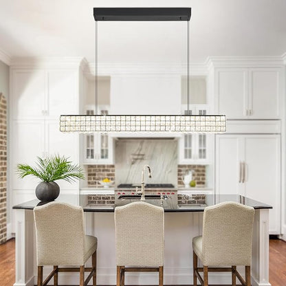 Rectangle Crystal Chandelier Modern Crystal Chandelier Black Rectangular Pendant Lighting Fixture for Dining Room Kitchen Island Bedroom (L 40")