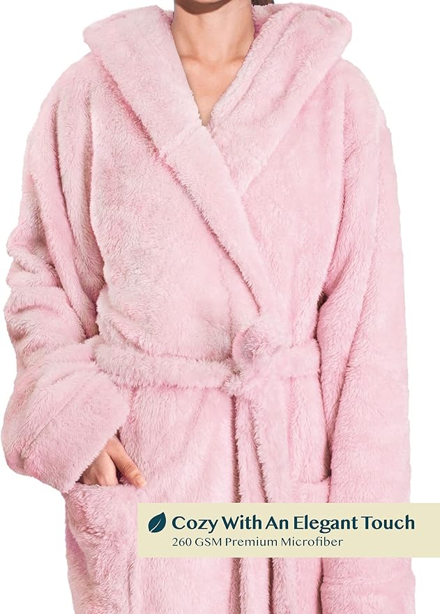 PAVILIA Women Hooded Plush Soft Robe | Fluffy Warm Fleece Sherpa Shaggy Bathrobe