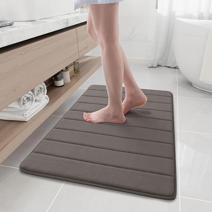 Buganda Memory Foam Bath Mat, 35.4" x 24", Ultra Soft and Non-Slip Bathroom Rugs, Water Absorbent and Machine Washable Bath Rug Runner for Bathroom, Shower, and Tub, Taupe