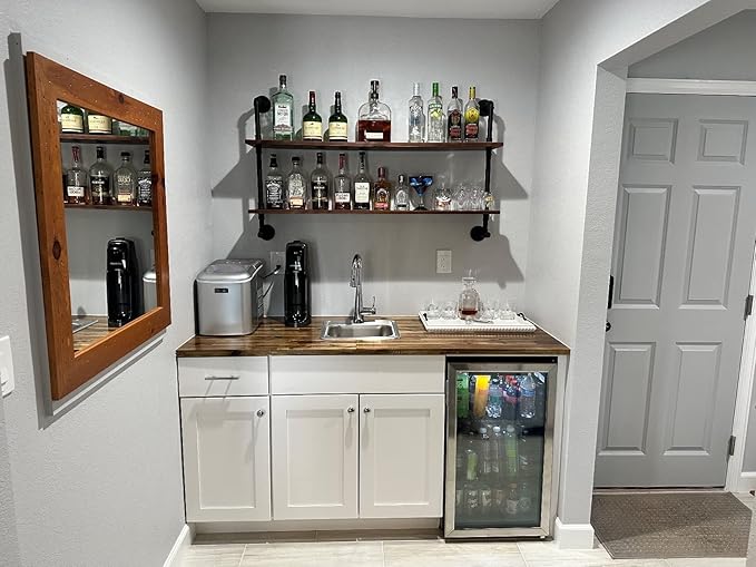 ROGMARS Industrial Pipe Shelves Shelving 48 inch with Solid Wood Planks Farmhouse Pipe Book Shelves Wall Mounted,Industrial Floating Shelves Bar Shelving Rustic Shelves 2 Tier for Kitchen,Living Room