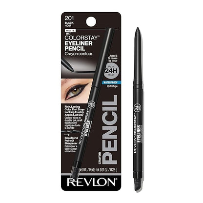 Revlon ColorStay Pencil Waterproof Eyeliner, Smudge-Proof, Eye Makeup with Built-In Sharpener, 201 Black, 0.01 oz