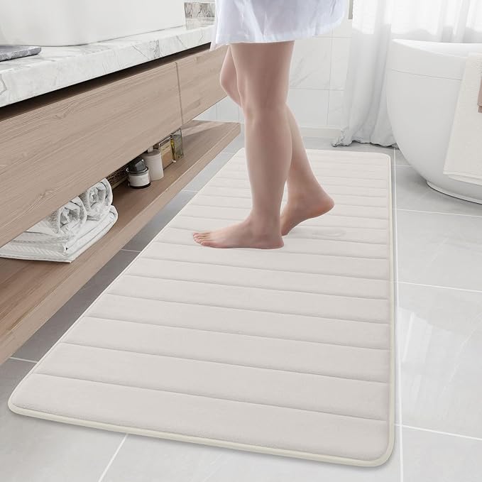 Buganda Memory Foam Bath Mat, 70" x 24", Ultra Soft and Non-Slip Bathroom Rugs, Water Absorbent and Machine Washable Bath Rug Runner for Bathroom, Shower, and Tub, Cream