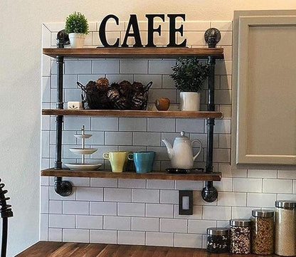 DR.IRON Industrial Pipe Shelving 3 Tiers Wall Mount, Rustic Storage Shelves, Retro Bathroom Shelving (Black, 32" L)