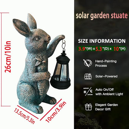 Solar Garden Statues -Rabbit Lantern Outdoor Handmade Resin Statue with LED Light, Cute Carrot Holder for Patio, Yard, Gift Ideas (rabbit2)