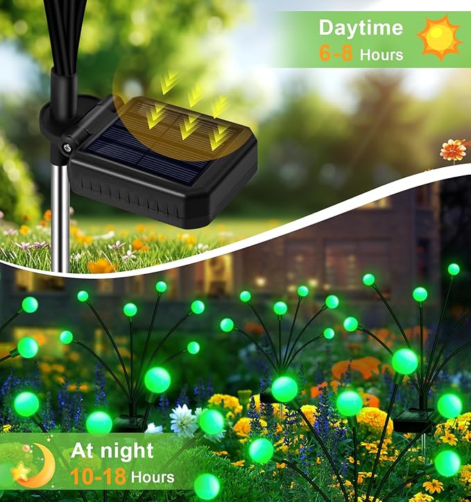 Solar Garden Lights Outdoor, 4 Pack 24LED Waterproof Solar Powered Lights for Yard Pathway Patio, Swaying Lawn Decor as Gardening Gifts for Women Holiday(4 Pack Green)