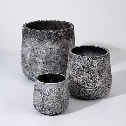Craft flowerpots 18"+13"+19" Dia Round Concrete Planter Set of 3 Large Outdoor/Indoor Planter Pots Containers with Drainage Holes and Rubber Plug for Home Garden (Dark Gray, Large)