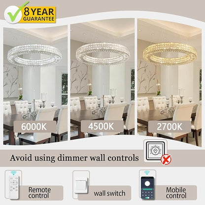 Dia 40" Modern Crystal Chandelier Ring Chandelier Adjustable Height Luxury Crystal Pendant Ceiling Light Fixture for Dining Living Room Bedroom
