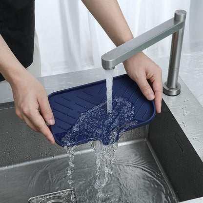 Silicone Bathroom Soap Dishes with Drain Spout-Kitchen Sink Organizer,Sponge Holder,Dish Soap Tray,Perfect for Dispenser,Scrubber,Bottle,Cup on Sink or Counter-Navy Blue 9.6"×5.3"