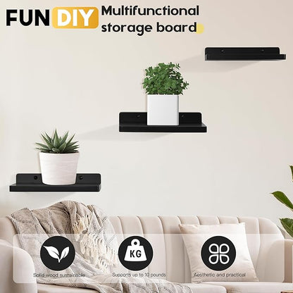Small Floating Shelf,5 x 8.5 Inch,Set of 3 Small Wall Shelf for Bedroom Living Room Bathroom Kitchen Office (Black)