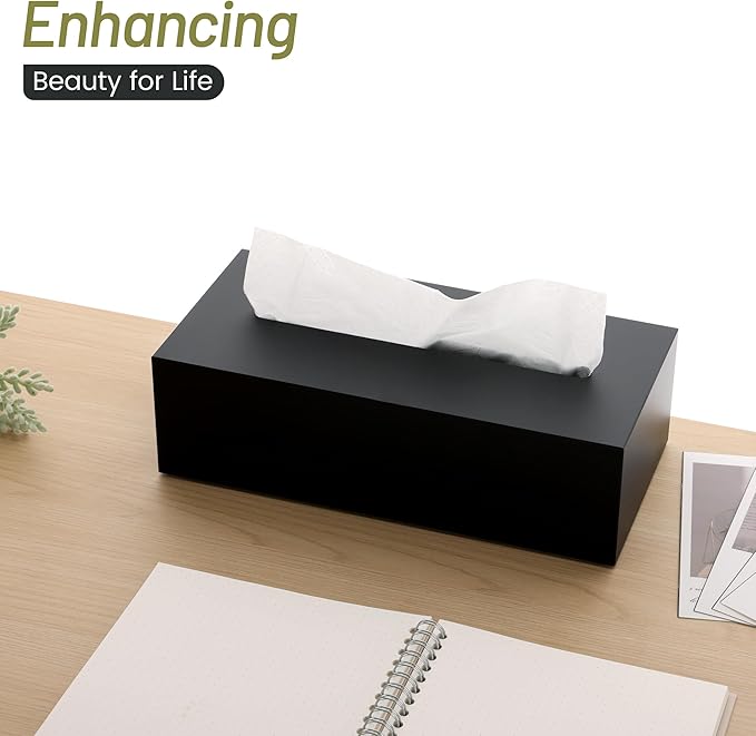 SANRUI Acrylic Facial Tissue Box Cover Holder with Snap Bottom Cover Rectangle Napkin Dispenser Organizer for Bathroom Kitchen and Office Desk (Matt Black)