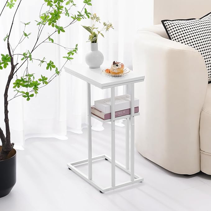 Yoobure C Shaped End Table, Side Table for Couch and Bed, Small Side Tables for Small Spaces, Living Room, Bedroom, Rustic Snack Tables