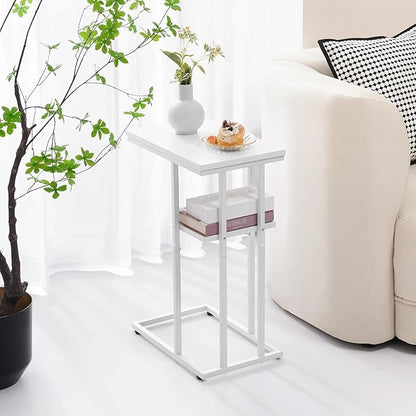 Yoobure C Shaped End Table, Side Table for Couch and Bed, Small Side Tables for Small Spaces, Living Room, Bedroom, Rustic Snack Tables