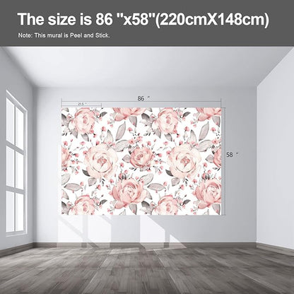 Pink Floral Wall murals Peel and Stick Flowers Wallpaper for Bedroom Living Room - 58"x86"