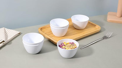 Amazon Basics Round Melamine Bowl, 8 oz, White, 6 Piece Set (Previously AmazonCommercial brand)