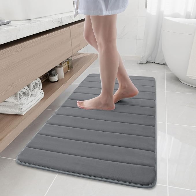 Buganda Memory Foam Bath Mat, 44" x 20", Ultra Soft and Non-Slip Bathroom Rugs, Water Absorbent and Machine Washable Bath Rug for Bathroom, Shower, and Tub, Grey