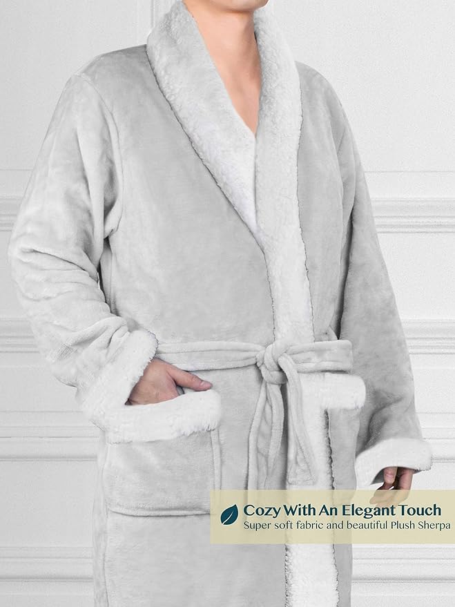 PAVILIA Mens Soft Robe | Warm Fleece Robes for Men, Soft Spa Bathrobe with Shawl Collar and Pockets