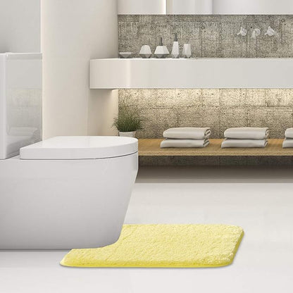 Suchtale Non Slip Bath Mat, Soft Microfiber Shaggy Bath Mat, Machine Washable, Thick Plush U Shape Toilet Rug (20 x 24, Yellow)