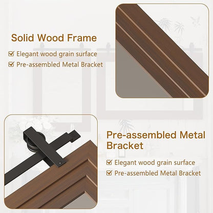 ALBAD Farmhouse Wood Framed Wall Mirror, Natural Wood and Framed Wall Mounted Bathroom Vanity Mirror for Farmhouse Decor, Vertical or Horizontal Hanging