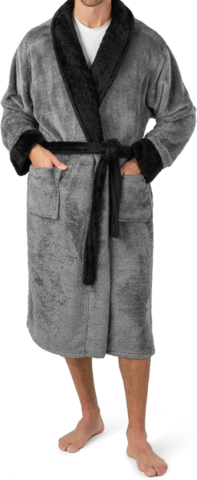 PAVILIA Mens Soft Robe, Plush Fluffy Fleece Bathrobe Men, Long Sherpa Shaggy Spa Robe