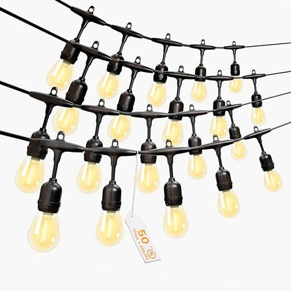 Outdoor Safety String Lights 50FT - 24V 20W Commercial Grade Low Voltage Strand with 20 S14 Shatterproof Bulbs for Tree Garden Yard | Warm Yellow 3500K Party Lights | IP65 Waterproof | UL Listed
