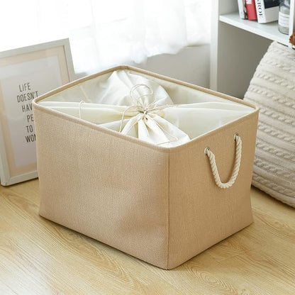 TheWarmHome Storage Bin for Shevles - Extra Jumbo 3Pack 20.5L×15.7W×13.8H inch Organization and Storage Basket for Organizing, Fabric Storage Cubes for Closet Shoe Linen Decorative (Beige)