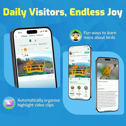 Smart Bird Feeder with Camera, Seamlessly Integrated Solar Panel Birdwatching Camera with SD Card, Lifetime Free AI Identify Bird Species&Auto Video Capture, House Warming Gifts with Greeting Card