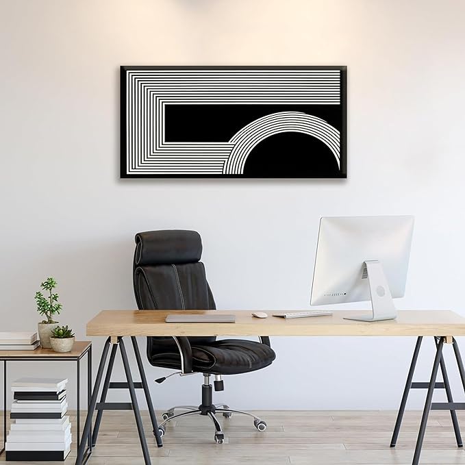 Abstract Wall Art Modern Canvas Art Wall Decor Minimalist Wall Art Geometric Line Canvas Artwork Print Paintings Black And White Wall Art Modern Picture For Bedroom Art Office Home Wall Decor 20"X 40"