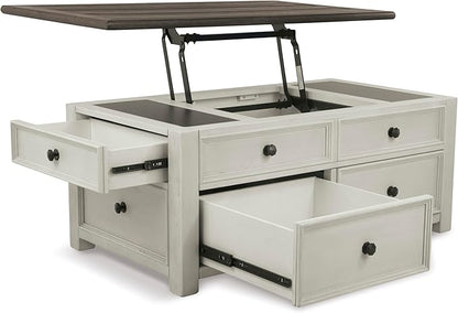 Signature Design by Ashley Bolanburg Farmhouse Lift Top Coffee Table with Drawers, Antique Cream & Brown