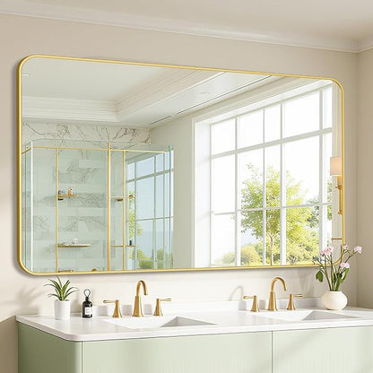 Bathroom Mirror 60" x 36", Large Rectangle Wall Mirror, Gold Metal Frame Wall Mounted Mirrors for Bathroom, Vanity, Bedroom, Entryway Decor(Horizontal/Vertical)