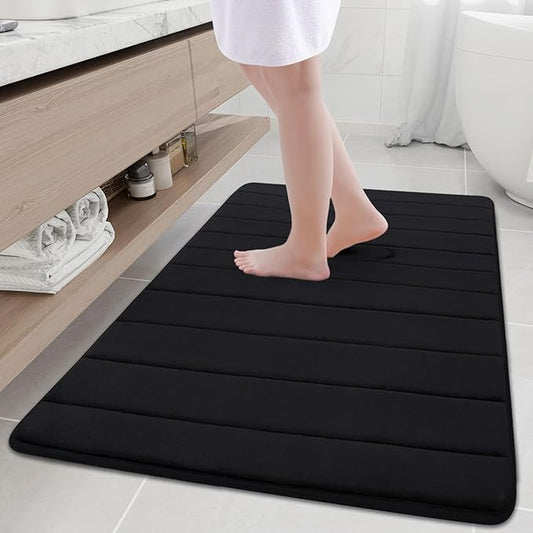 Buganda Memory Foam Bath Mat, 44" x 32", Ultra Soft and Non-Slip Bathroom Rugs, Water Absorbent and Machine Washable Bath Rug for Bathroom, Shower, and Tub, Black