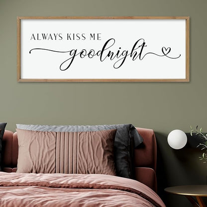 comurdyo Always Kiss Me Goodnight Sign for Bedroom Above bed Wall Decor 40''×15'' Large Wood Frame For Couples Over Bed Hanging Wall Art (Wood)