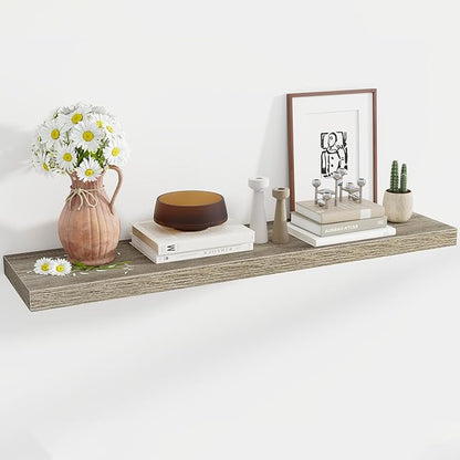 48 Inch Floating Shelves, 12 Inch Deep Floating Shelves for Wall, Floating Shelf with Invisible Brackets, 12 inch Deep Wall Shelves for Bathroom, Bedroom, Living Room, Vintage Gray Oak
