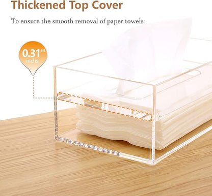 SANRUI Clear Acrylic Facial Tissue Box Cover Holder with 8mm Top Lid Rectangle Napkin Dispenser Organizer for Bathroom, Kitchen and Office Desk