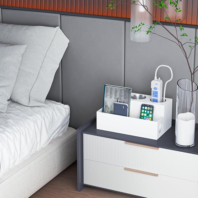 White Hair Tool Organizer Acrylic Hair Dryer and Styling Holder, Bathroom Countertop Blow Dryer Holder, Vanity Caddy Storage Stand for Accessories, Makeup, Toiletries