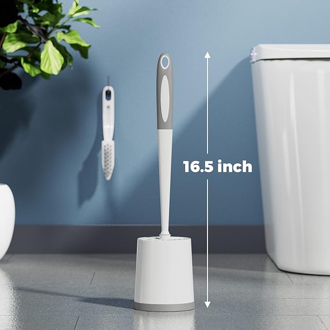Toilet Brush, 4 Pack Toilet Brush and Holder Set, Toilet Bowl Brush with 4 Grout Brush, Toilet Bowl Brush and Holder for Bathroom, (White)