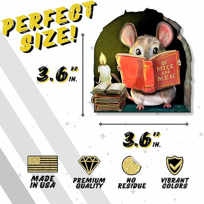 Mouse Reading Book Wall Sticker Decal – Kids Room, Classroom, Home Decor, Bookcase, Book Lover Gift, Children's Bedroom, Nursery, Cute Mouse, MICESTERPIECE