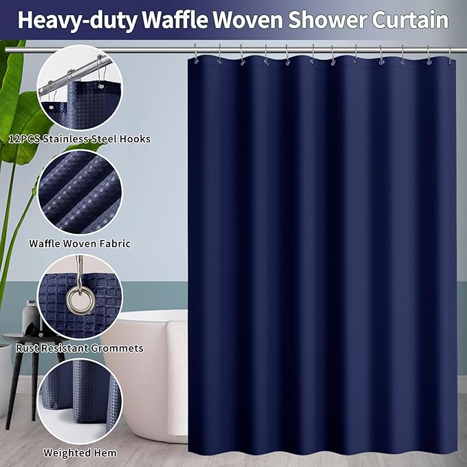 24 PCS Nave Blue Bathroom Accessories Set with Shower Curtain and Rugs, Bathroom Sets with Extra Soft and Absorbent Bath Rugs Shower Curtain Bathroom Accessory for Bath