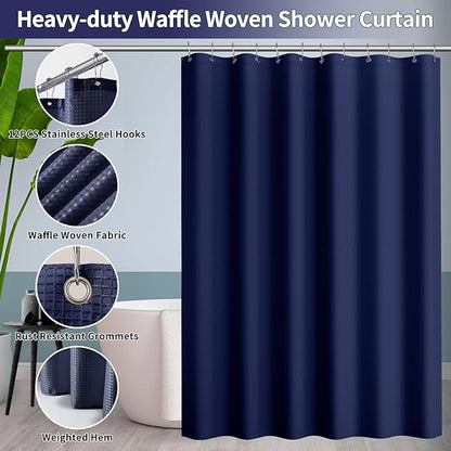 24 PCS Nave Blue Bathroom Accessories Set with Shower Curtain and Rugs, Bathroom Sets with Extra Soft and Absorbent Bath Rugs Shower Curtain Bathroom Accessory for Bath