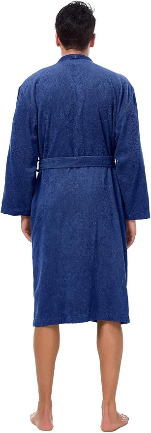 SIORO Mens Robe Terry Cloth Kimono Bathrobe Cotton Soft Shower Towel Bath Robes Calf Length Housecoat for Spa Hotel Hot Tub