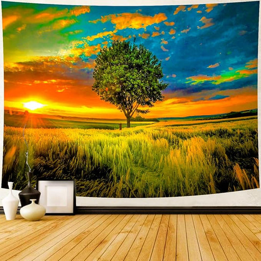 Delur Sunset Tree of Life Tapestry Forest Nature Landscape Wall Hanging Tapestry Scenic Tree Woodland Natural Sunrise Headboard for Bedroom Living Room Home Decor (59.1" x 78.7")