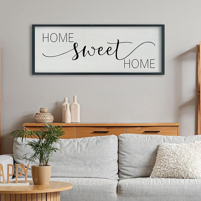 SRSZHIYUE Home Sweet Home Sign 40"x15" for Farmhouse Rustic Large Family Living Room Over Couch Modern Horizontal Wall Decor, Wood Framed Plaques Art Decorative (Black)