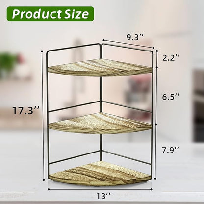ZGO 3-Tier Bathroom Organizer - Countertop & Corner Organizer, Makeup & Skincare Storage, Kitchen Counter Shelf - Wood